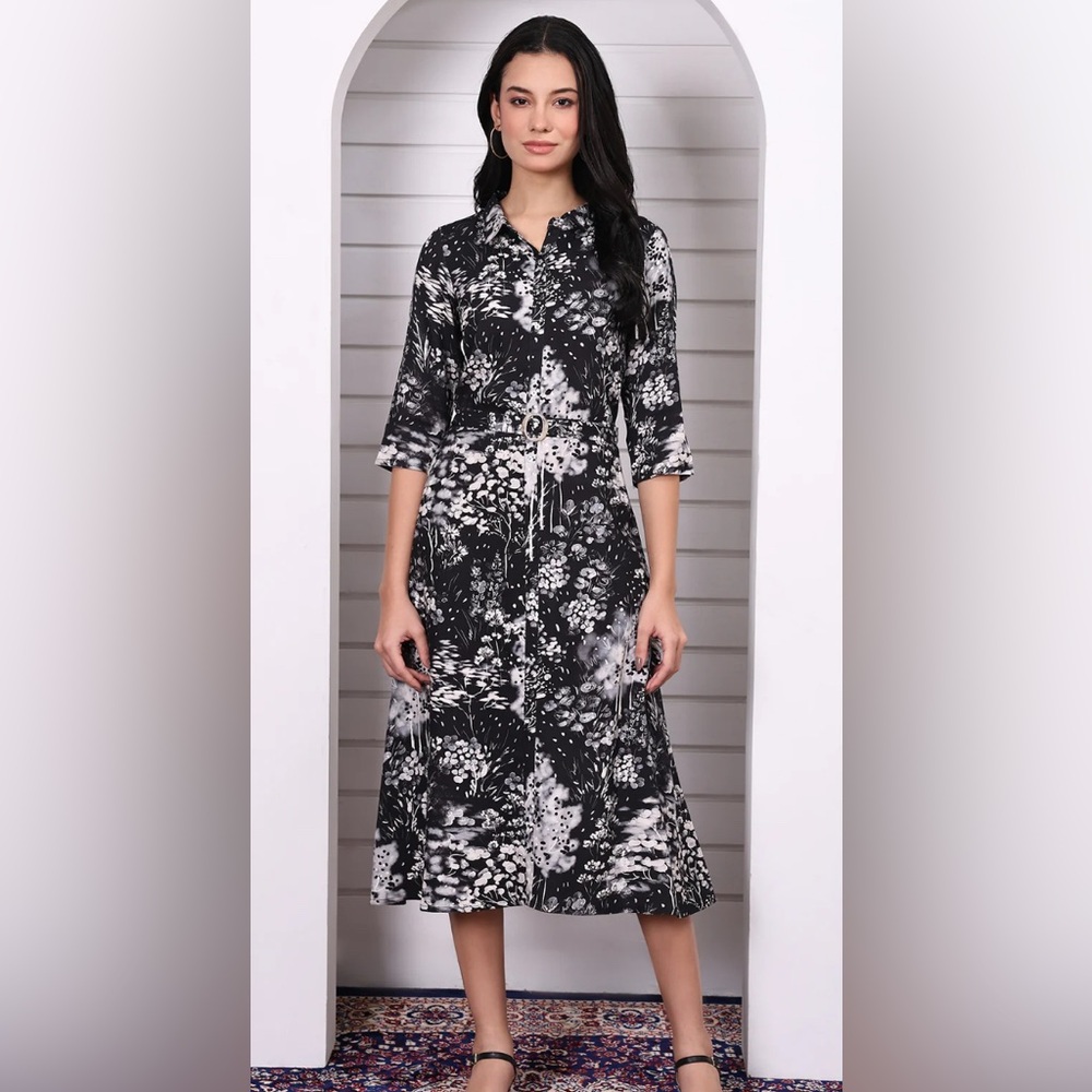 Black and White Long Sleeve button down Dress